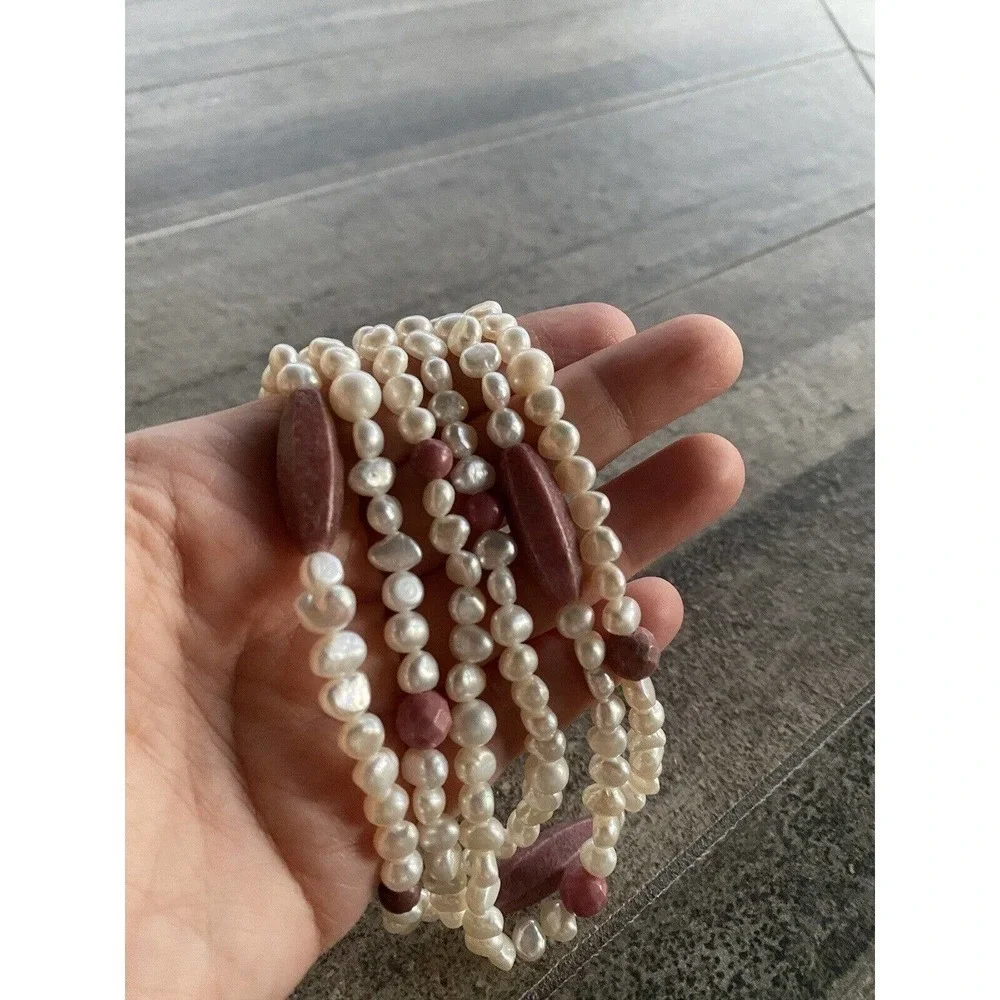 Necklace Pearls Rhodonite Three Strands 17”+3” 925 Findings Artisan